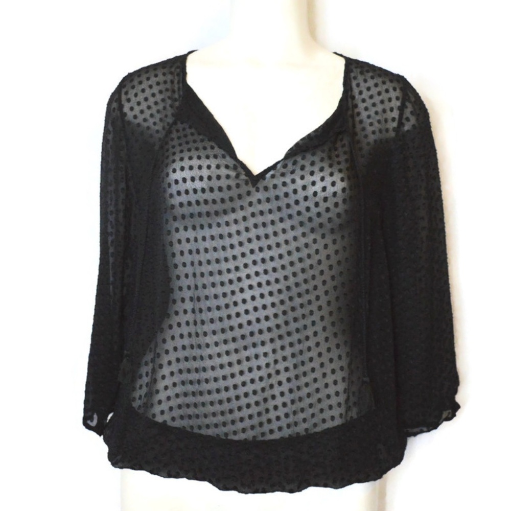 Tommy Bahama Barberry Clip Dot Top Black Sheer Silk Size Medium